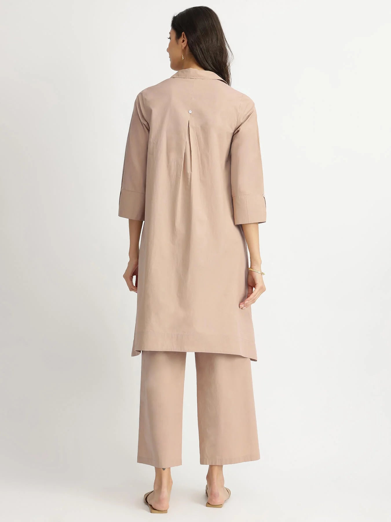 Air Loom Cotton Poplin Solid Co-ord Set - Beige