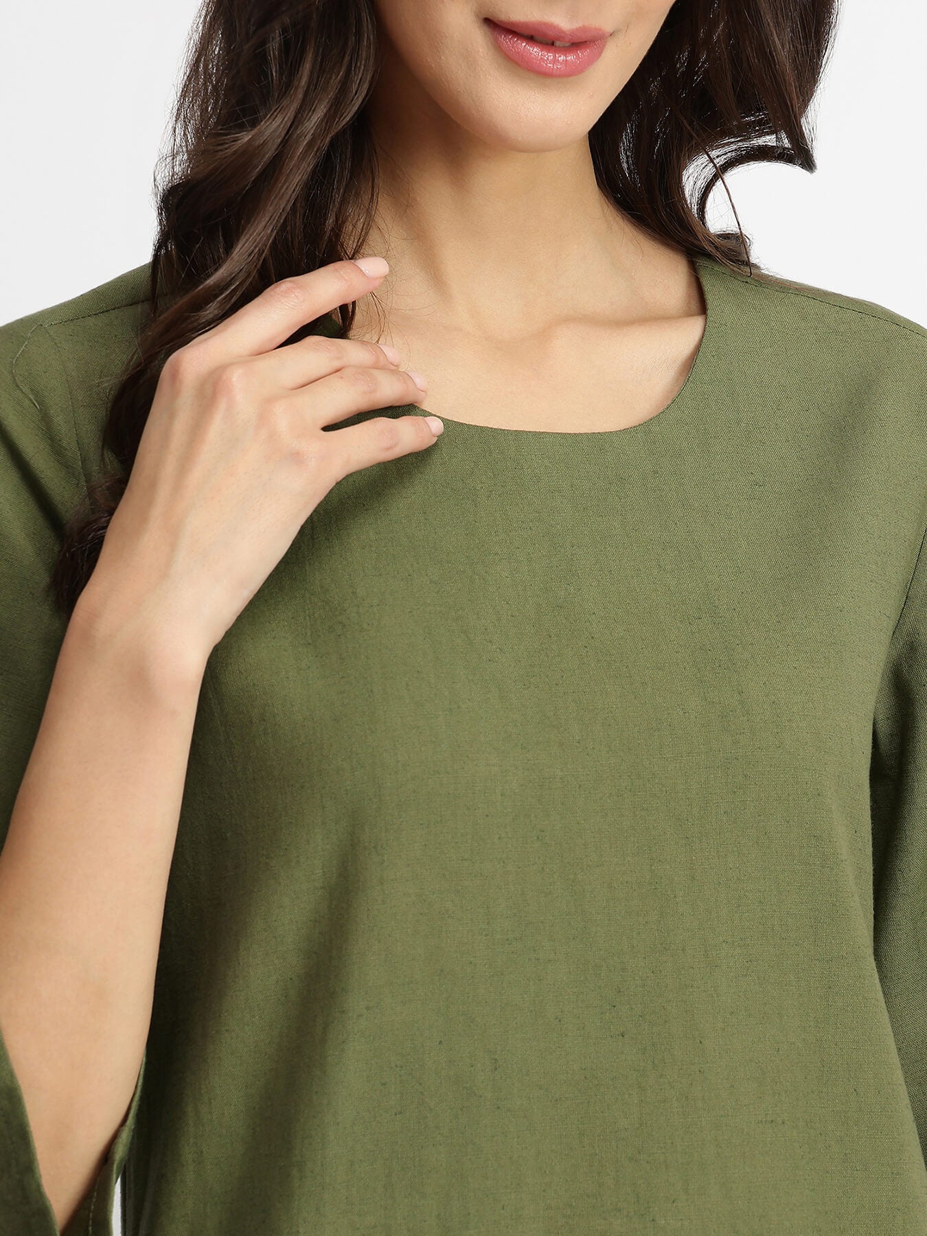 Olive Calm – Linen Blend Solid Kurta Set