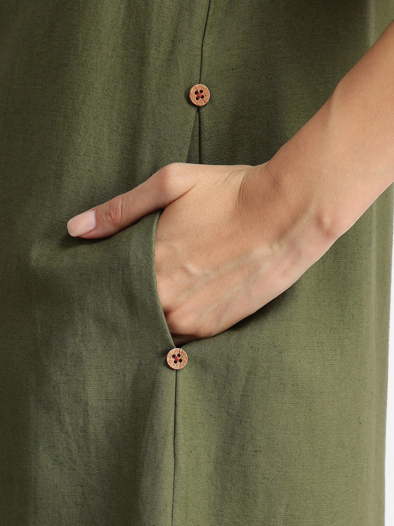 Olive Calm – Linen Blend Solid Kurta Set