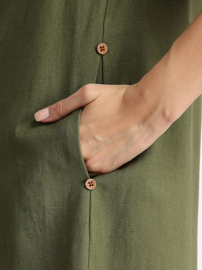 Olive Calm – Linen Blend Solid Kurta Set