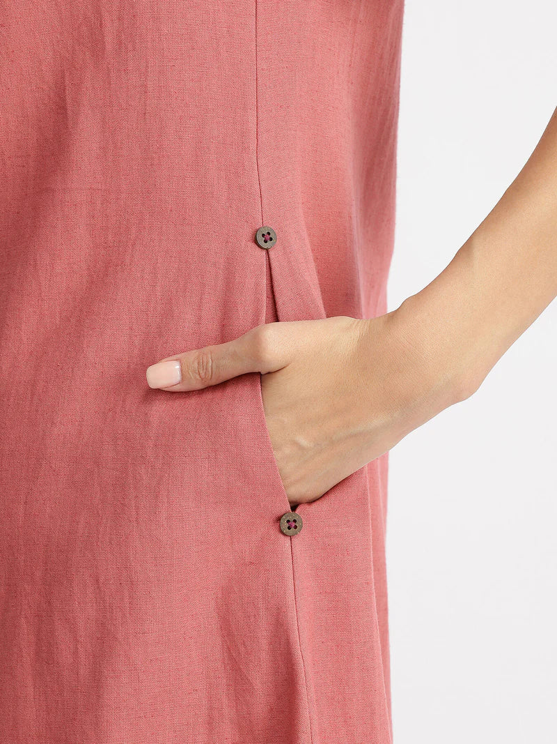 Pink Linen Blend Colourblock Kurta Set – Grace Meets Everyday Ease