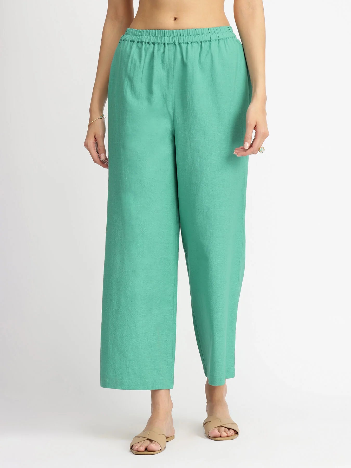 Serene Contrast – Teal & Off-White Linen Blend Kurta Set