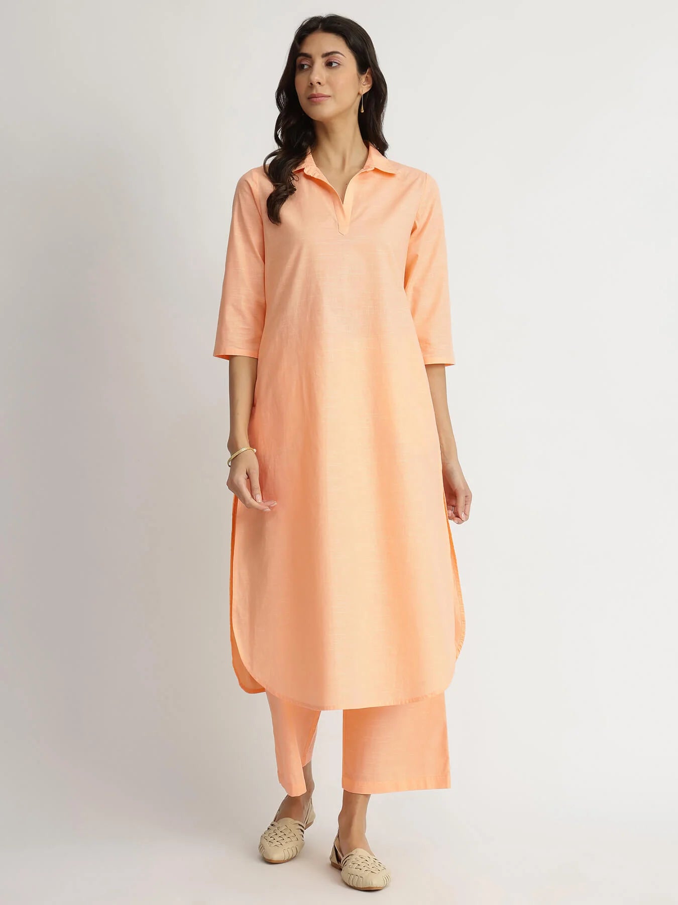 Peach Poise – Luxe-Textured Cotton Kurta Set