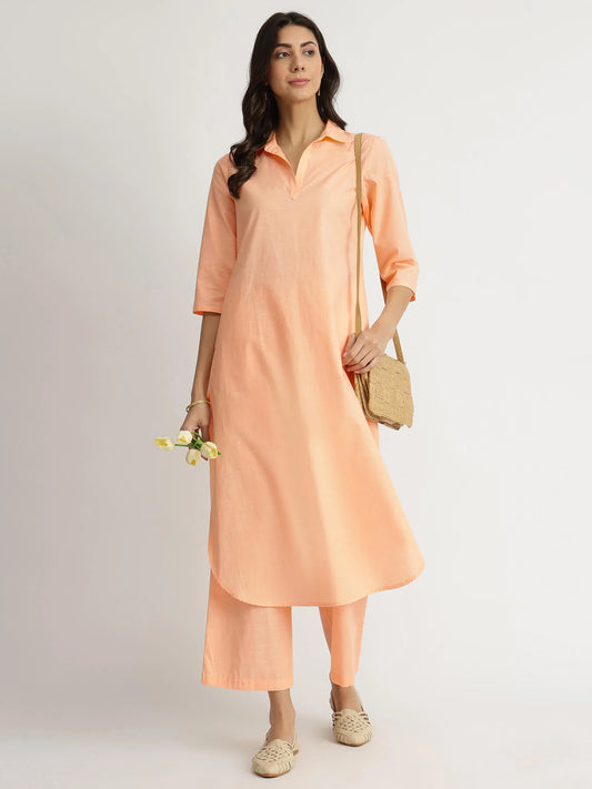 Peach Poise – Luxe-Textured Cotton Kurta Set