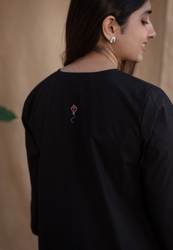 Vedora’s Black Rayon Poplin Kurta – Timeless Elegance in Every Stitch