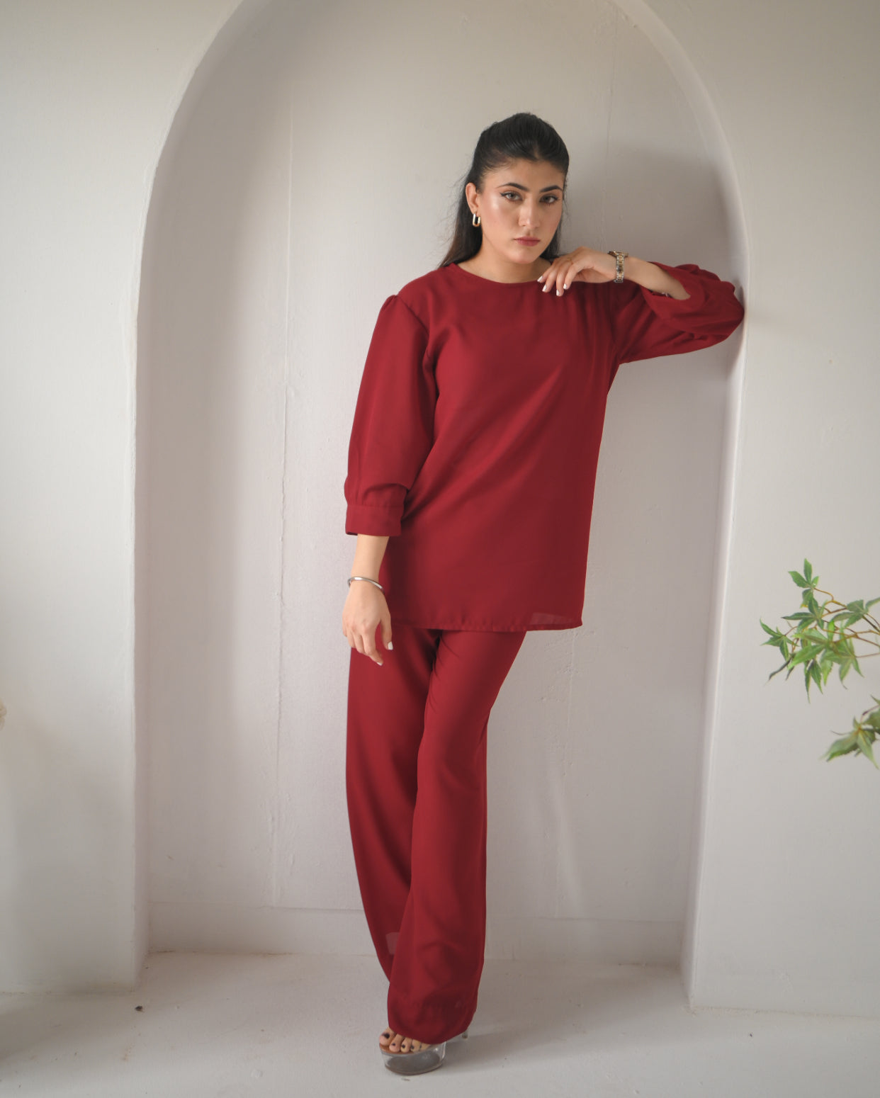 Vedora Crimson Comfort Dress Set – Effortless Style, All-Day Comfort