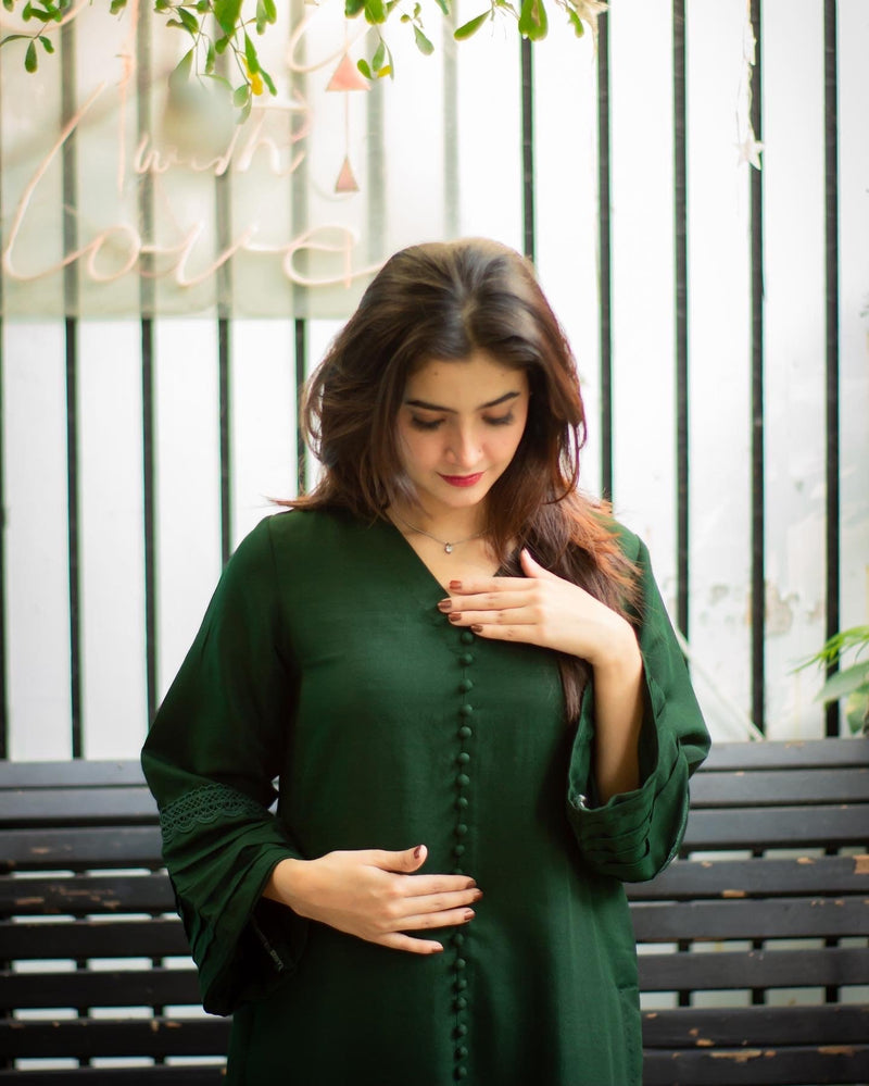 Vedora Bottle Green Cotton Suit – Where Tradition Meets Contemporary Elegance