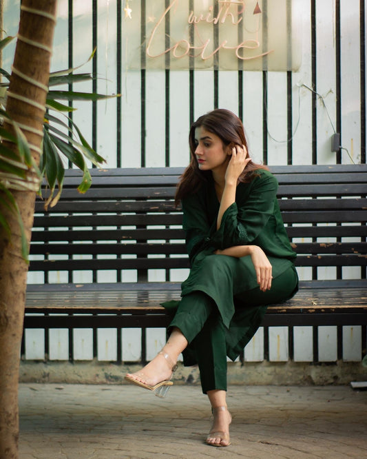 Vedora Bottle Green Cotton Suit – Where Tradition Meets Contemporary Elegance