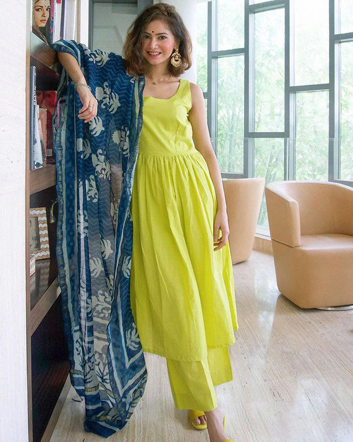 Lime Green Mint Strap Cotton Suit – Effortless Elegance & Comfort
