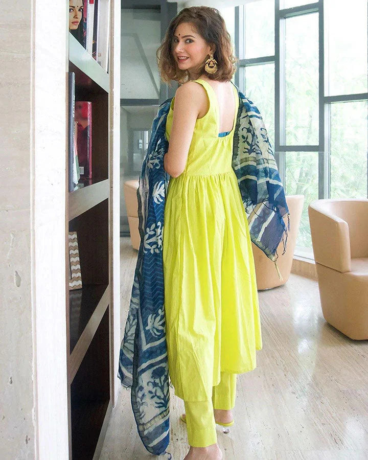 Lime Green Mint Strap Cotton Suit – Effortless Elegance & Comfort