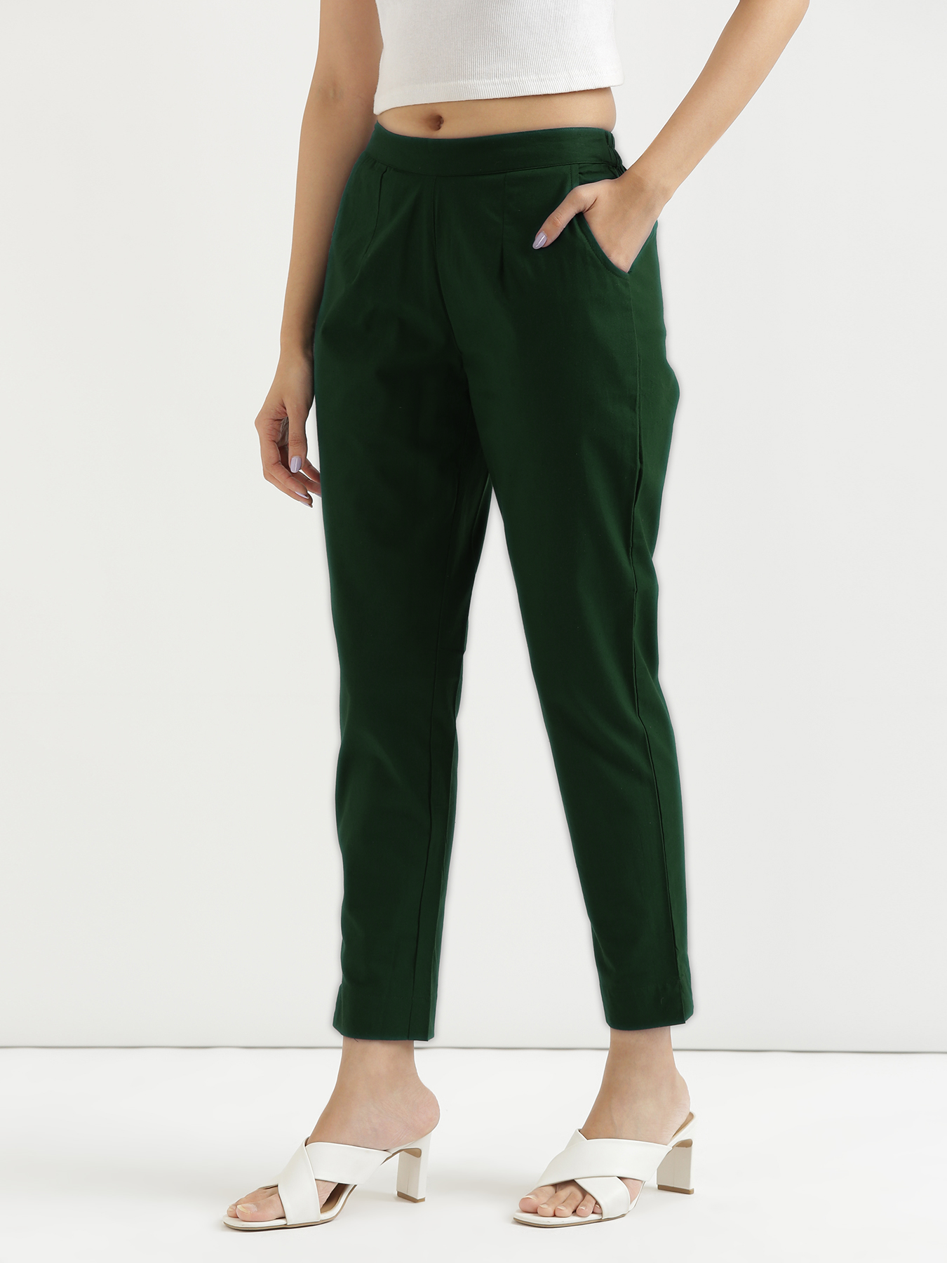 Vedora Serenity: Sage Green Cotton Pants for Effortless Style