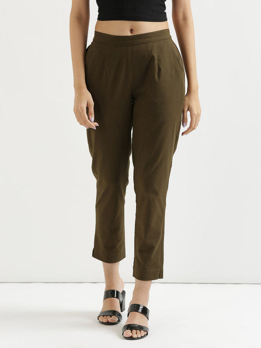 Vedora Essentials: Olive Green Cotton Pants for Timeless Style