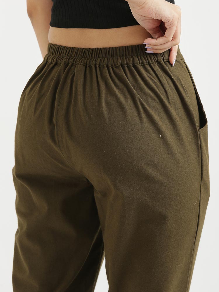 Vedora Essentials: Olive Green Cotton Pants for Timeless Style