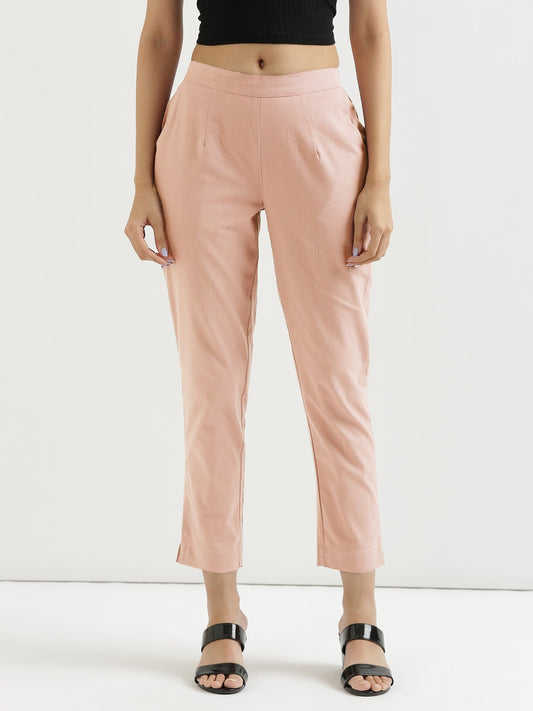 Vedora Chic: Salmon Pink Cotton Pants for Vibrant Comfort
