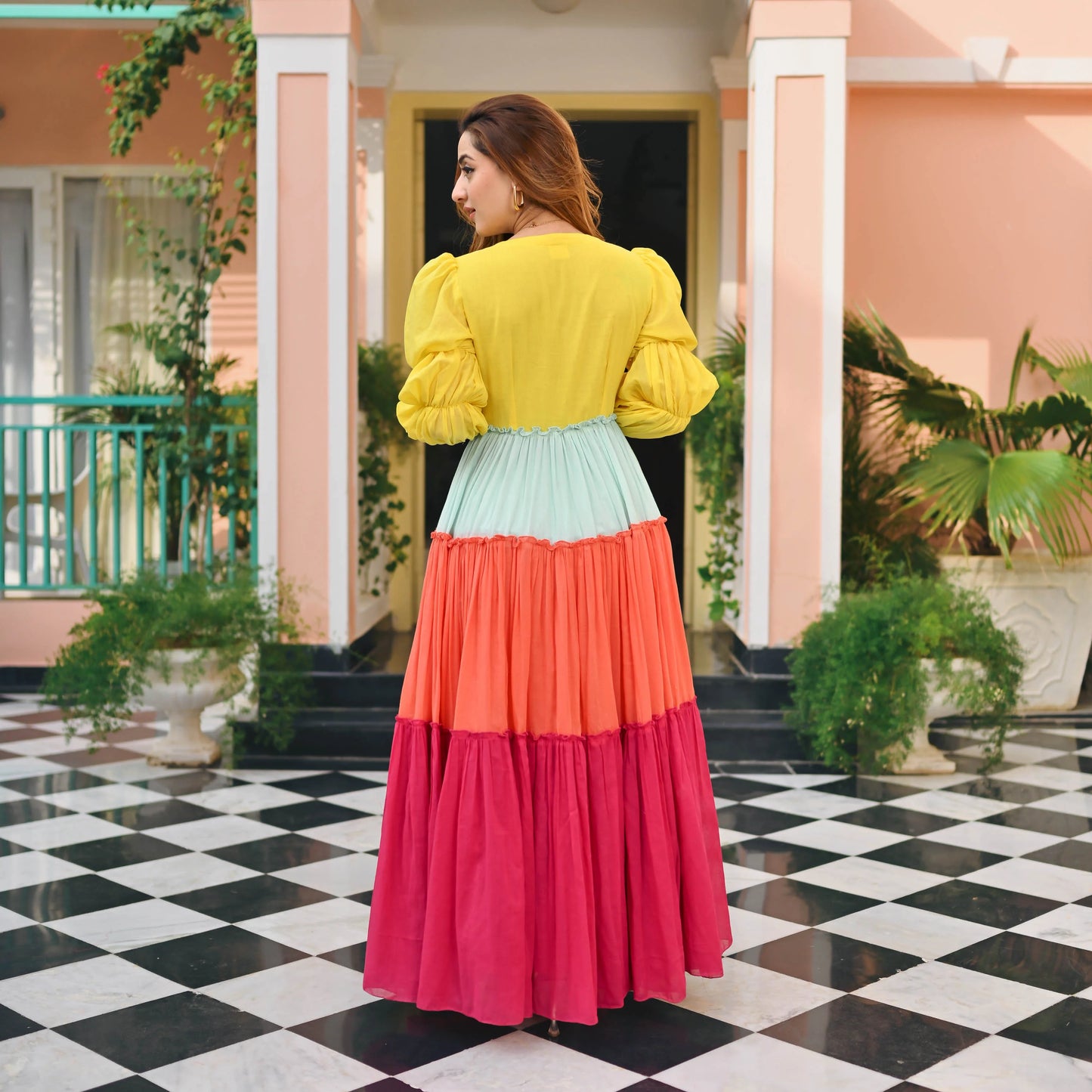 Sunburst Multicolor Tiered Maxi Dress