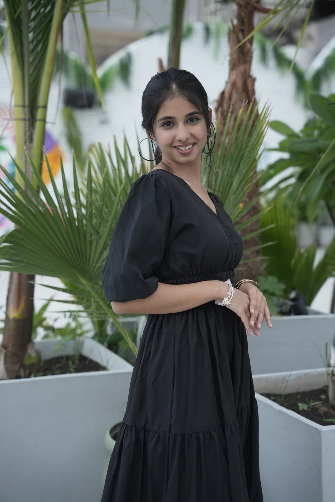 Rayon Smocked Tier Maxi Dress