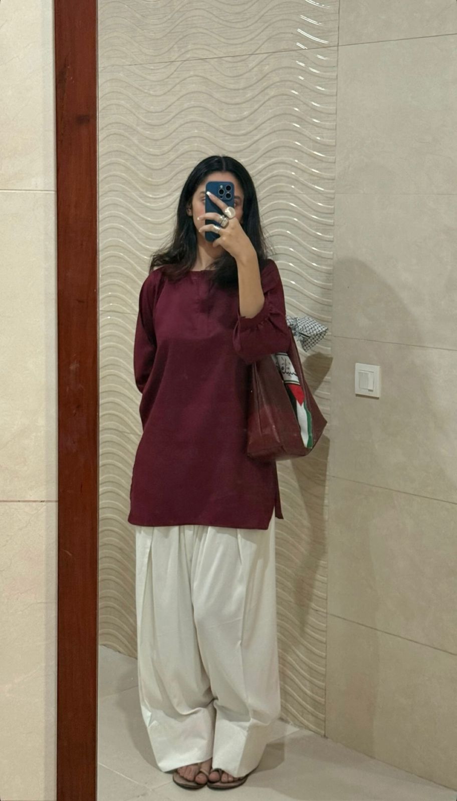 "Myra" - Maroon Kurta & White Farshi Salwar Set