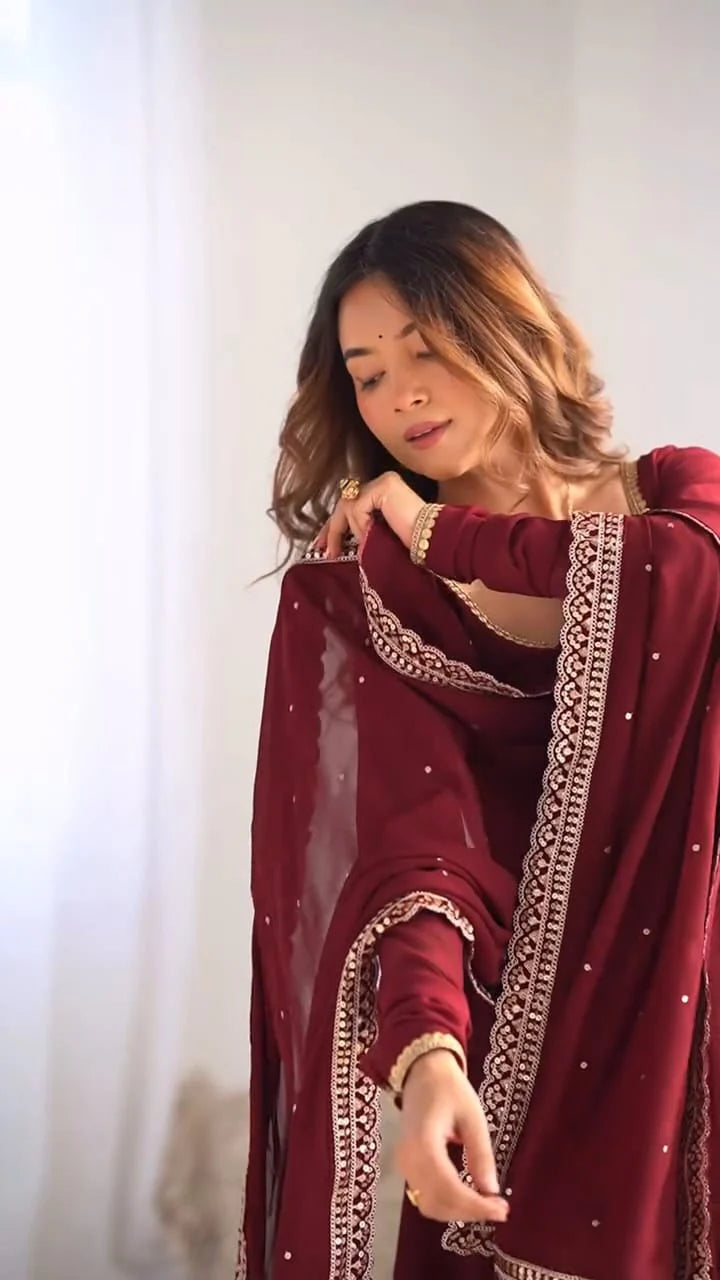 Crimson Elegance Embroidered Anarkali Suit