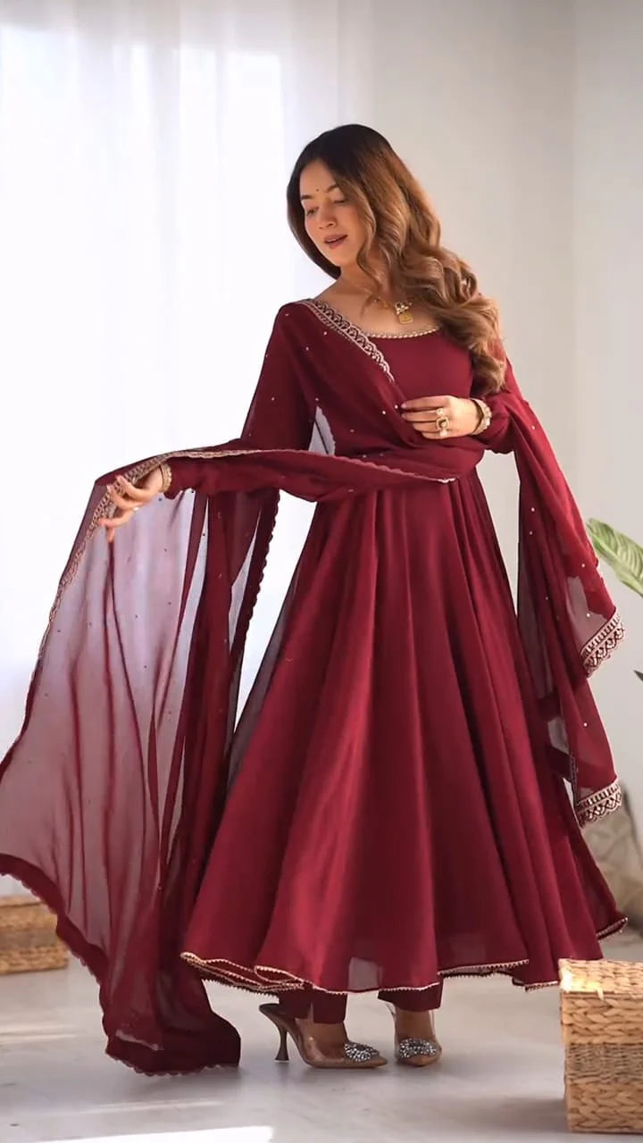 Crimson Elegance Embroidered Anarkali Suit