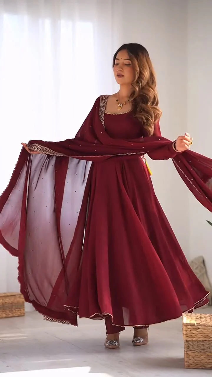 Crimson Elegance Embroidered Anarkali Suit