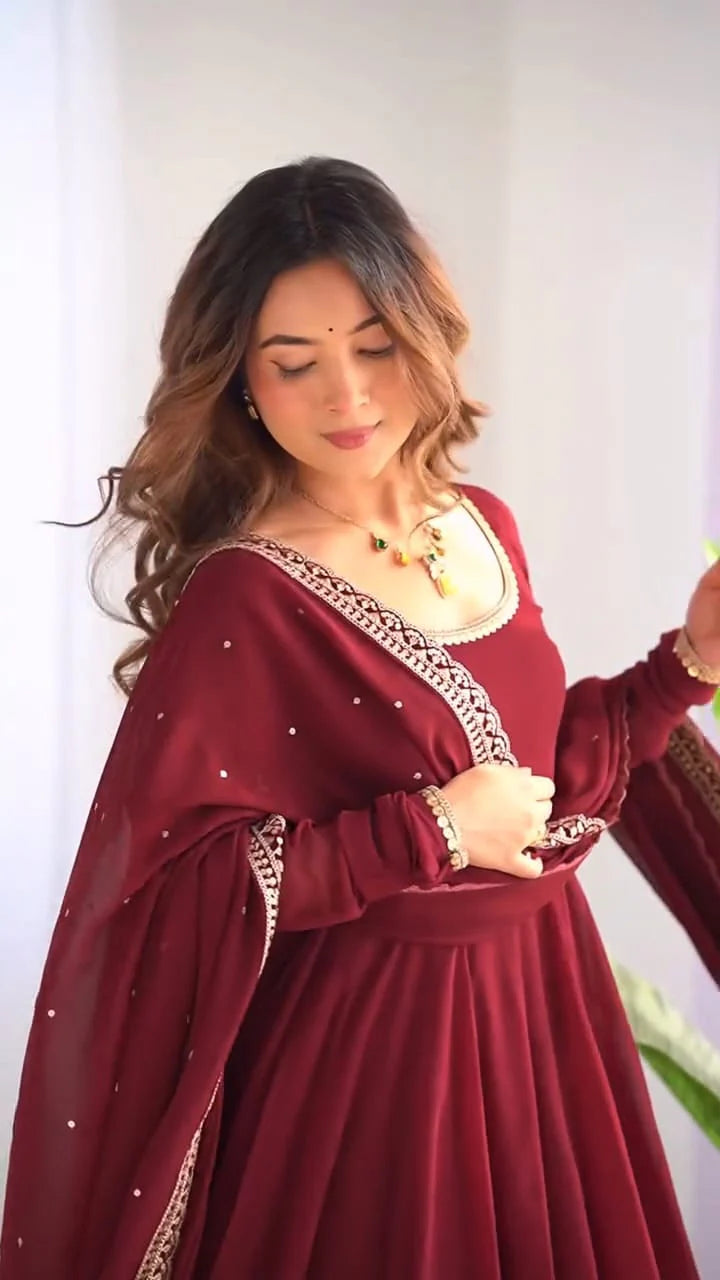 Crimson Elegance Embroidered Anarkali Suit