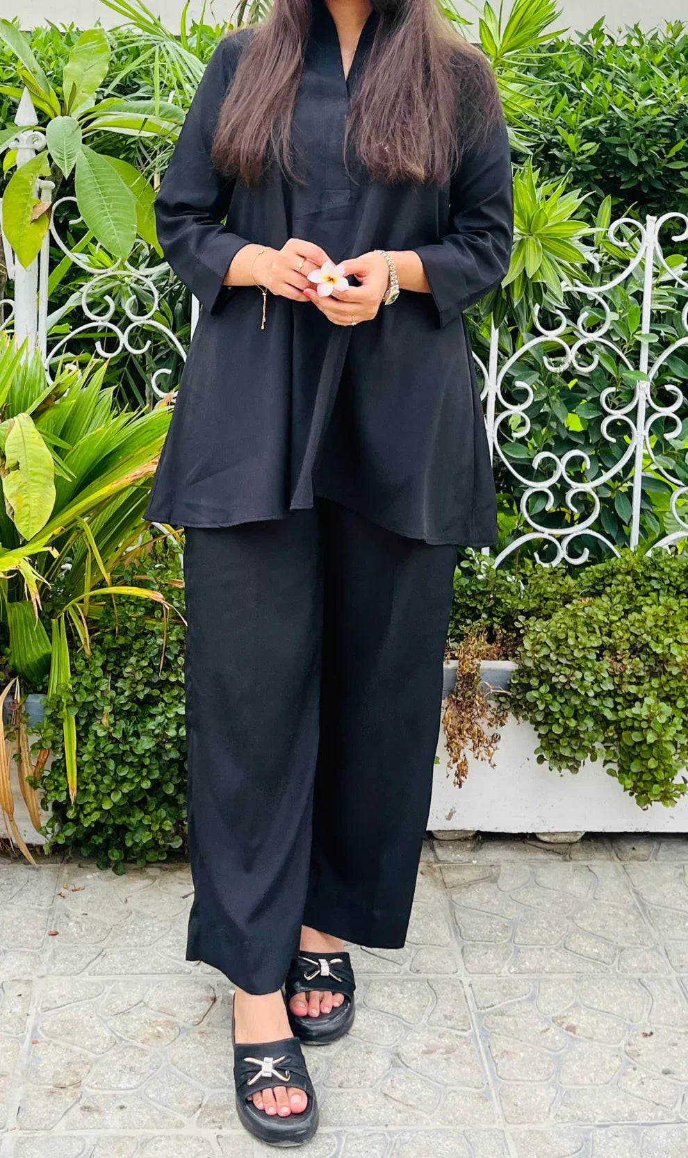 "Kaashi" - Classic Black Cotton Tunic & Wide Pants Co-ord Set