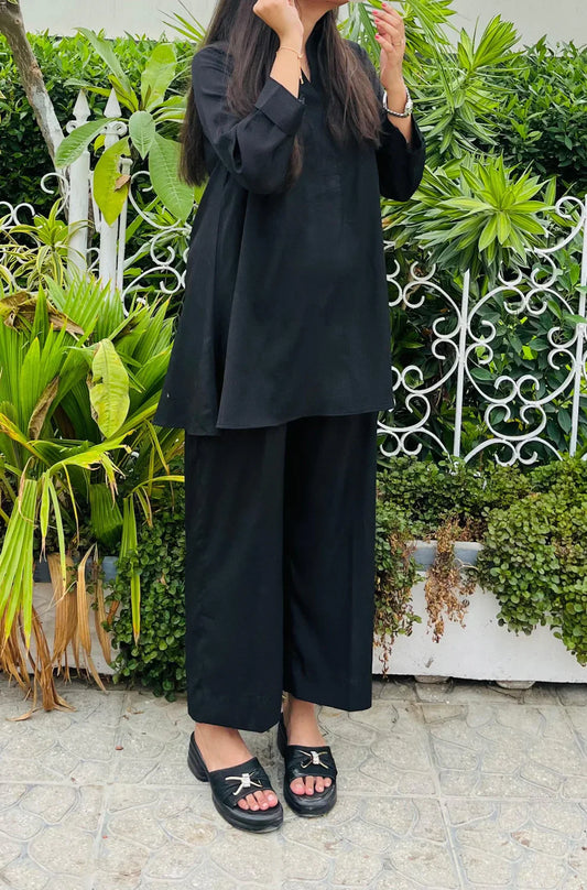 "Kaashi" - Classic Black Cotton Tunic & Wide Pants Co-ord Set