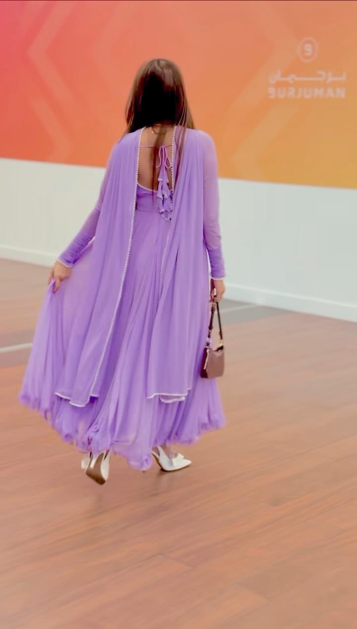 "Lila" - Lavender Georgette Anarkali Suit Set with Pompom Lace