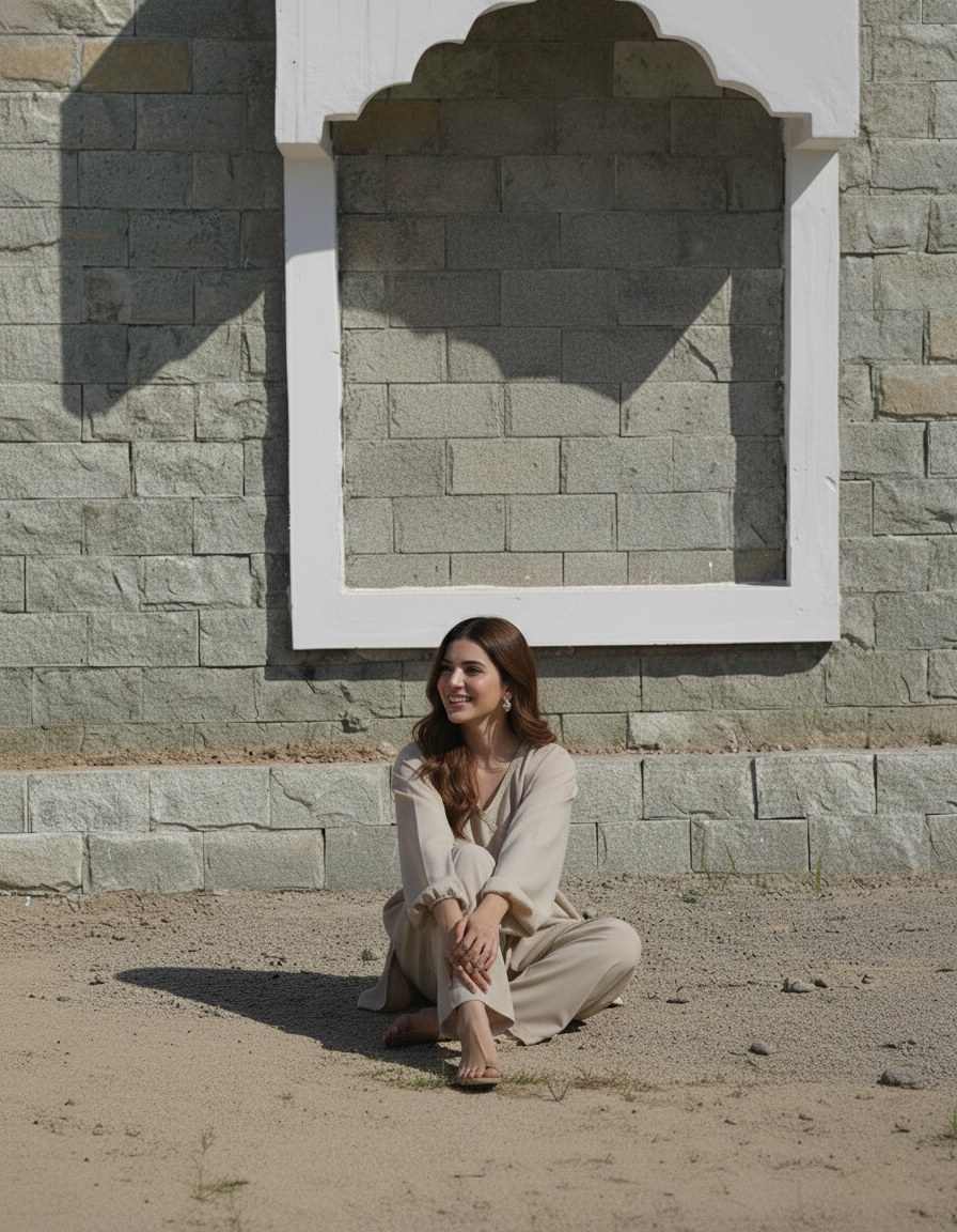 "Mrinalini" - Beige Rayon Gathered Tunic Co-ord Set