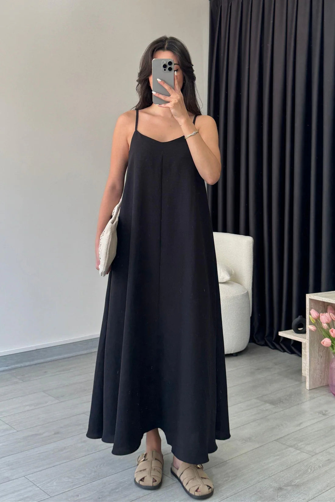 "Anamika" - Premium Flowy Fabric Maxi Dress with Spaghetti Straps