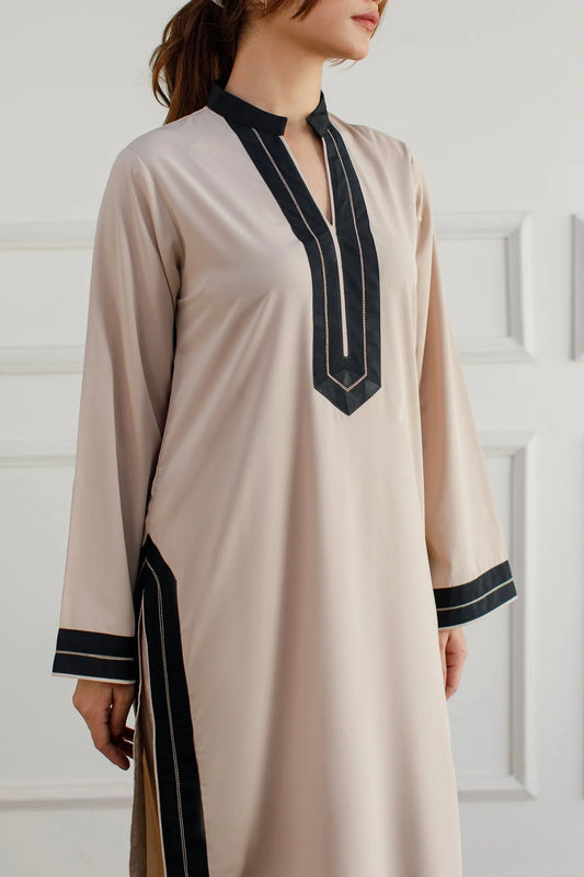 Ivory Noir – Beige &amp; Black Contrast Rayon Kurta Set