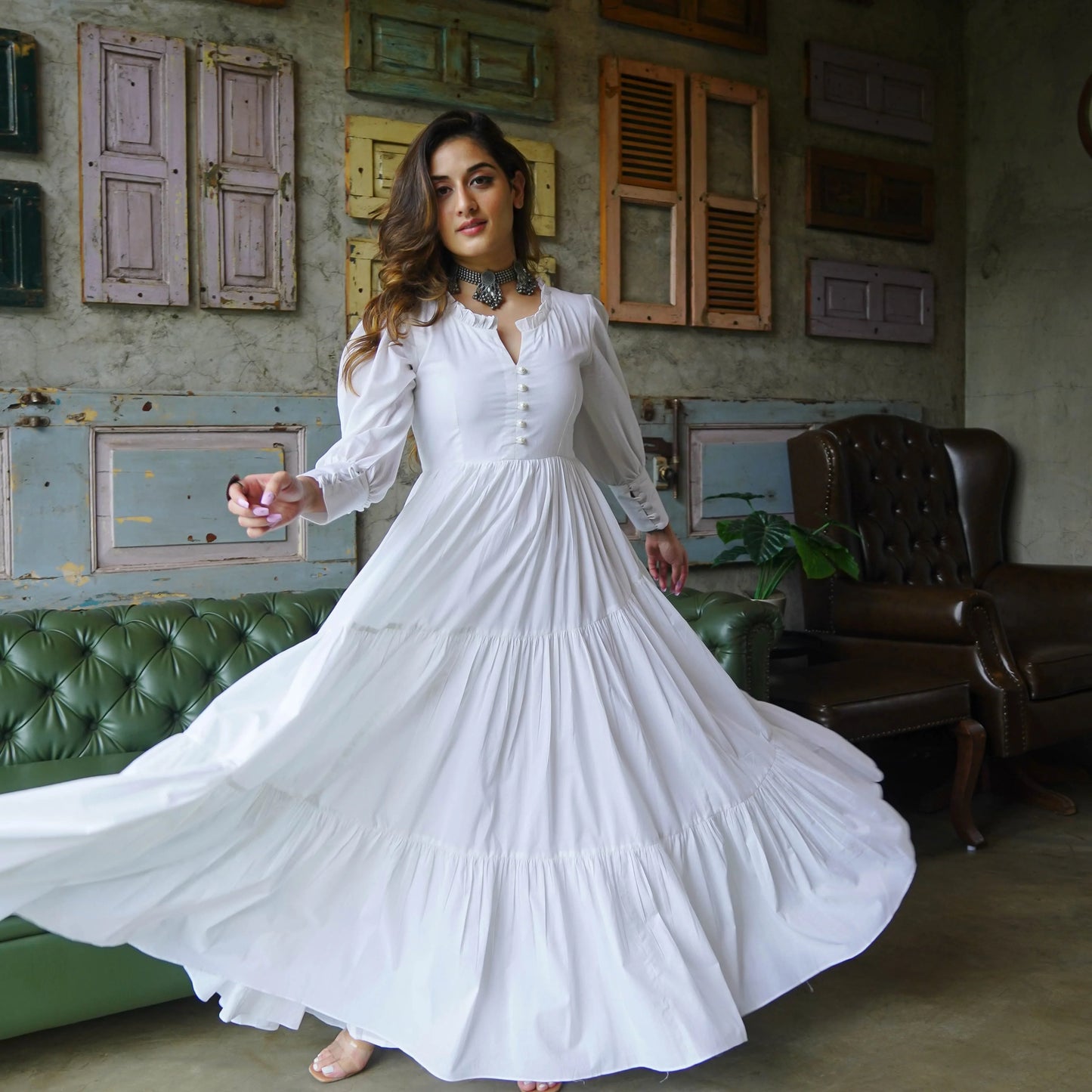 Graceful Long-Sleeve Maxi Dress
