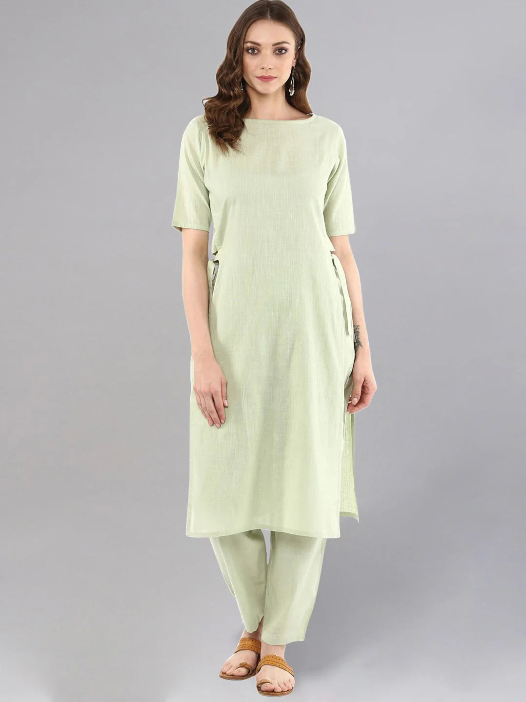 "Adira" - Elegant Cotton Flex Straight Kurta & Pants Set