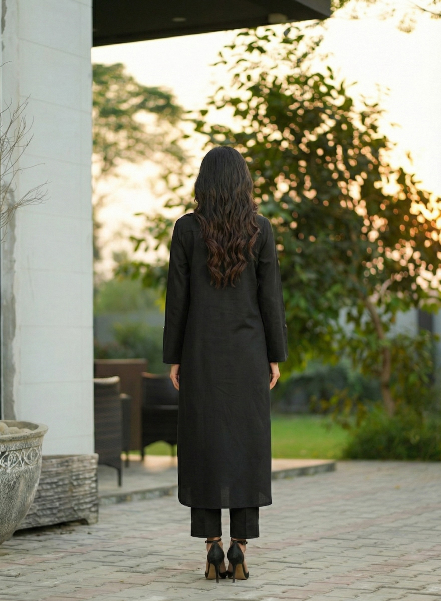 "Layla" - Midnight Black Solid Rayon Longline Co-ord Set