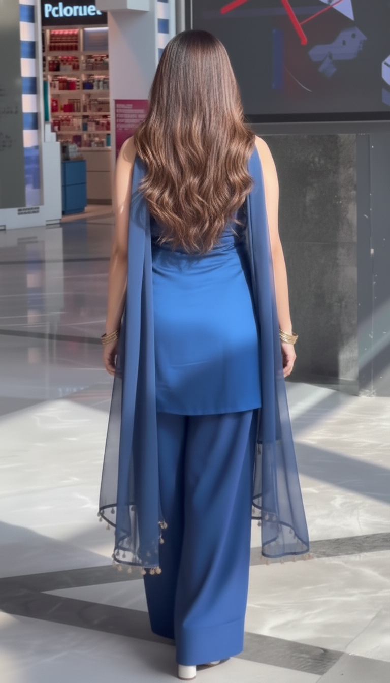 "Indraneela" - Royal Blue Modal Silk Blend Festive Suit Set