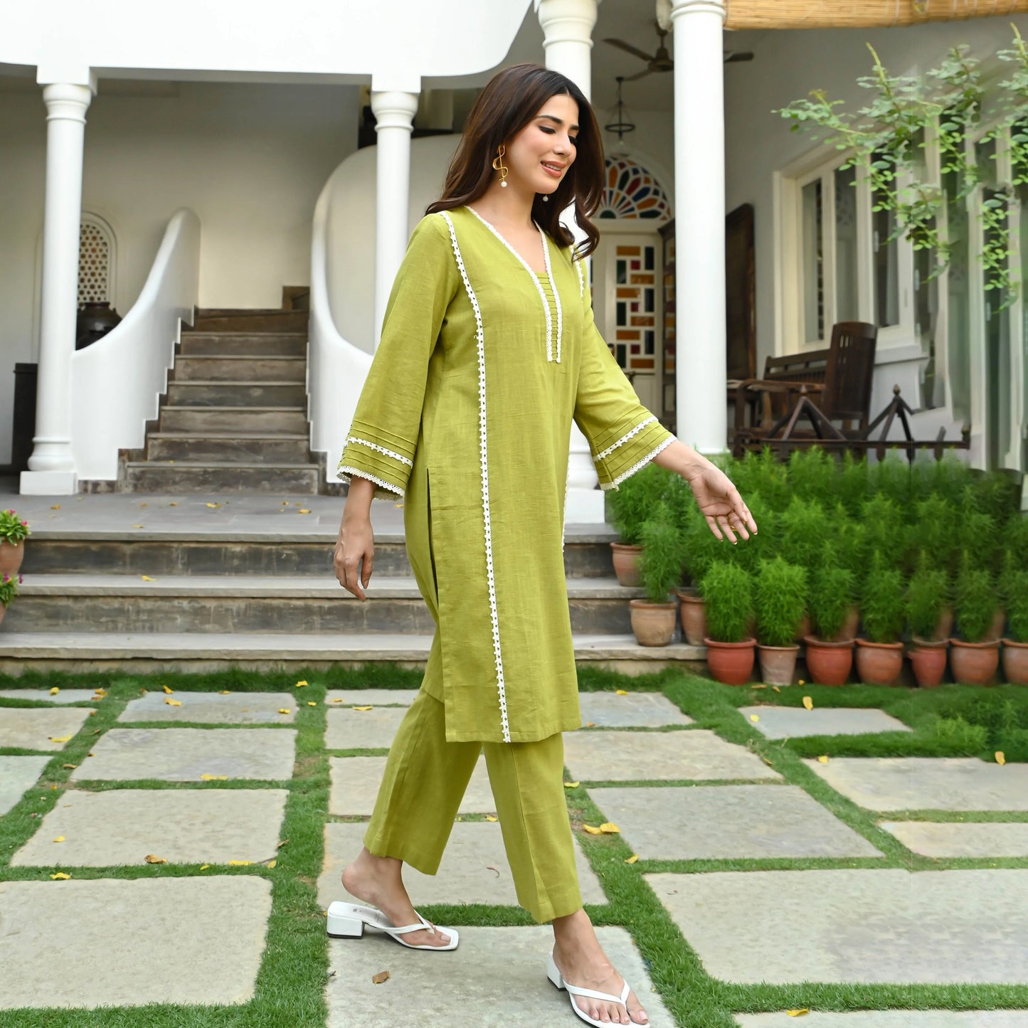 Cotton Co-ord Set – Mustard Green Elegance