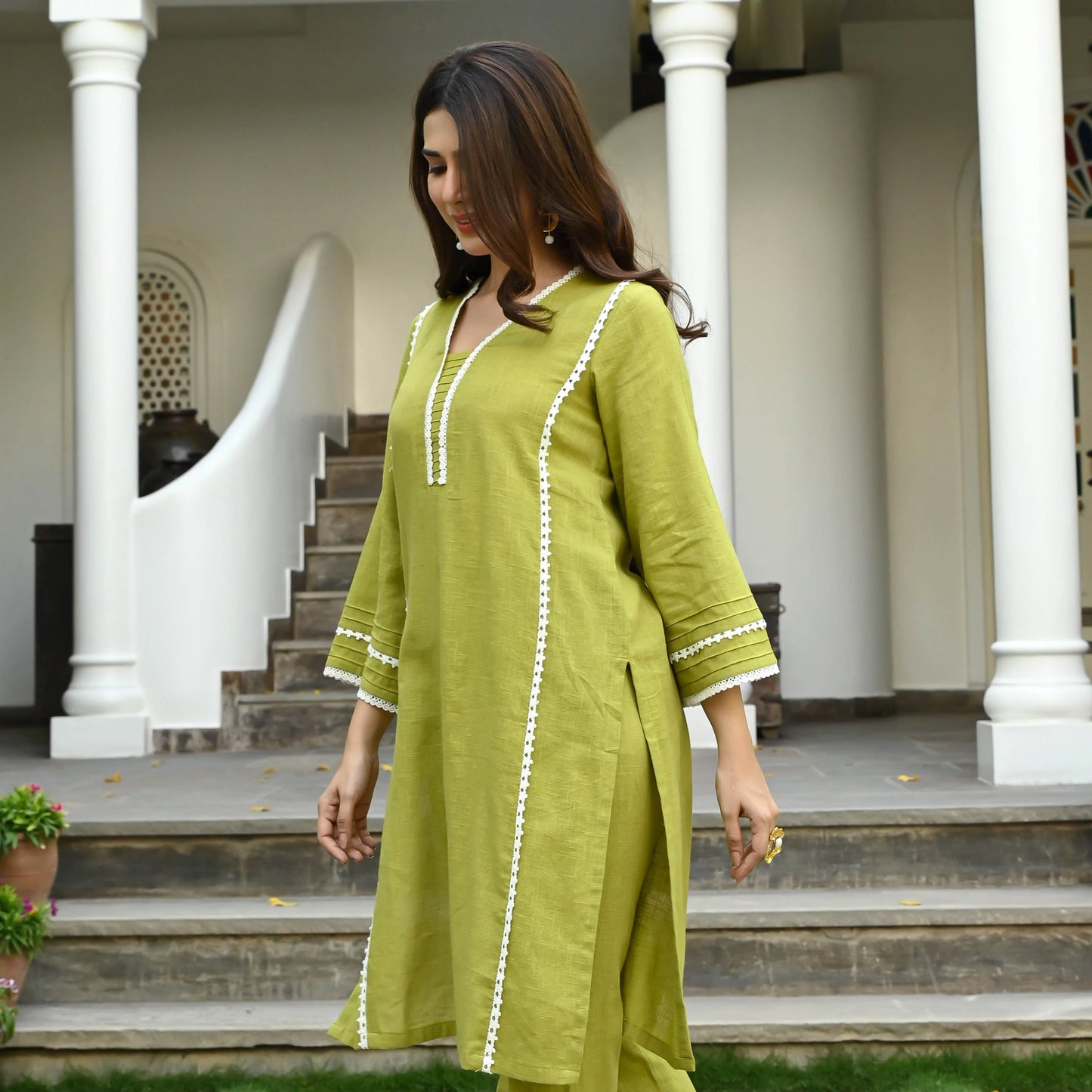 Cotton Co-ord Set – Mustard Green Elegance