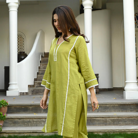 Cotton Co-ord Set – Mustard Green Elegance