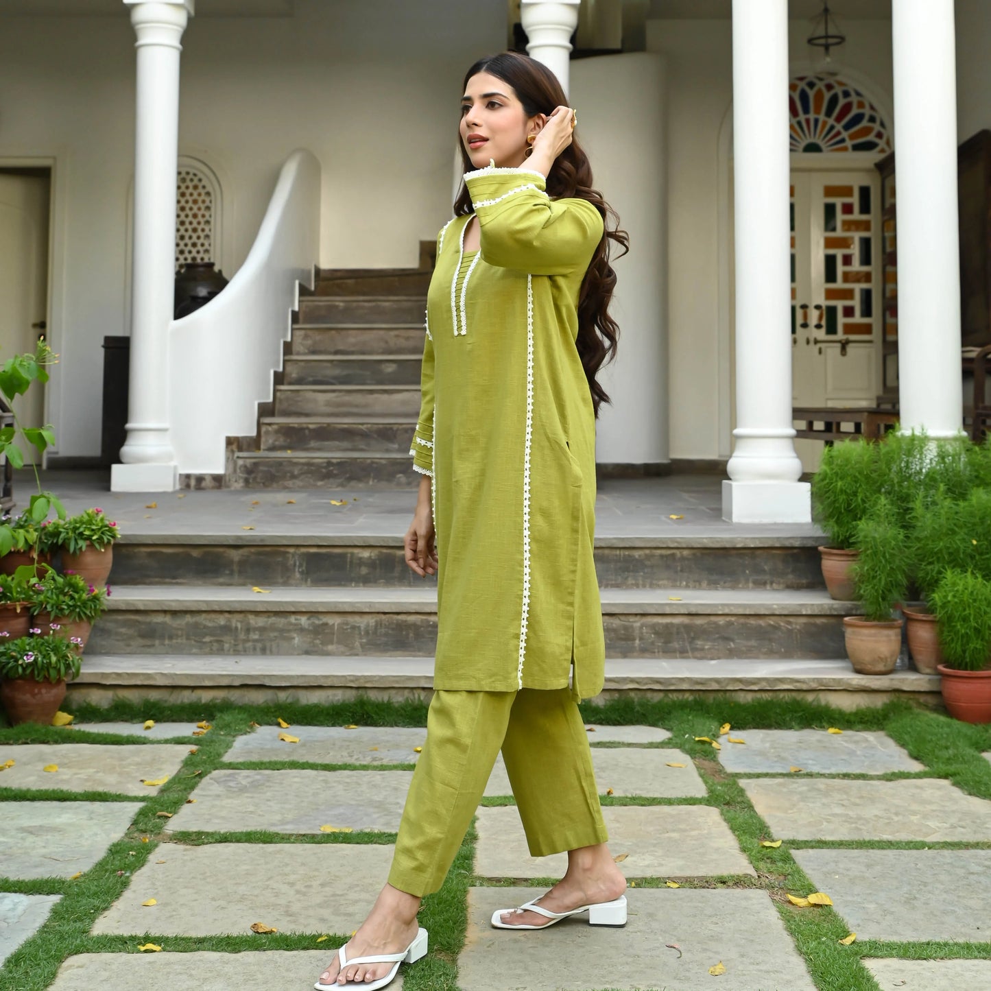 Cotton Co-ord Set – Mustard Green Elegance