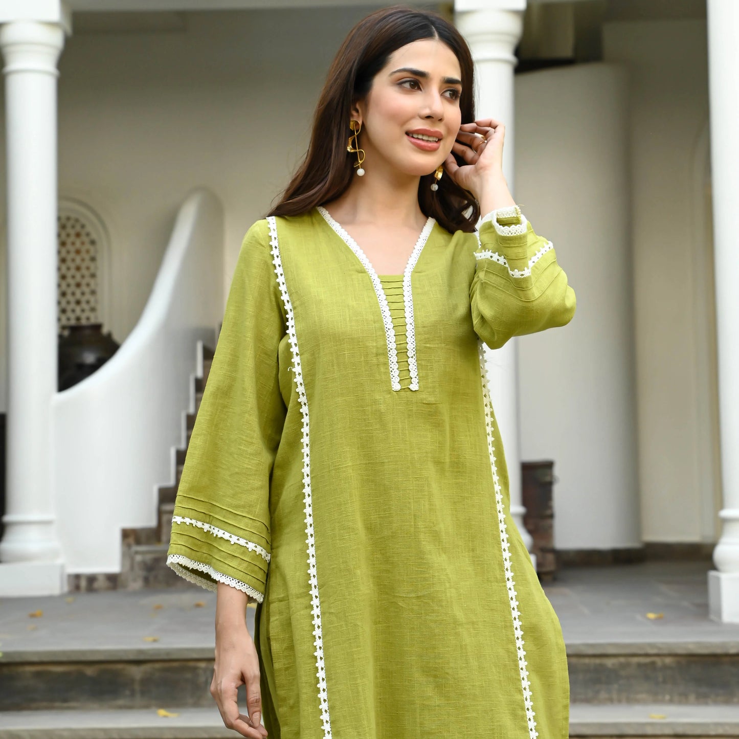 Cotton Co-ord Set – Mustard Green Elegance