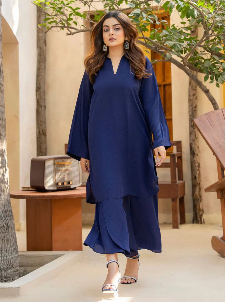 "Nayela" - Flowy Georgette Tunic & Straight Pants Co-ord Set with Wide Sleeves