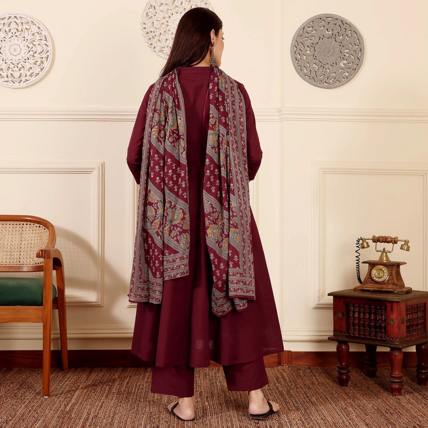 "Vibhaari" - Maroon Anarkali Suit Set with Patterned Dupatta