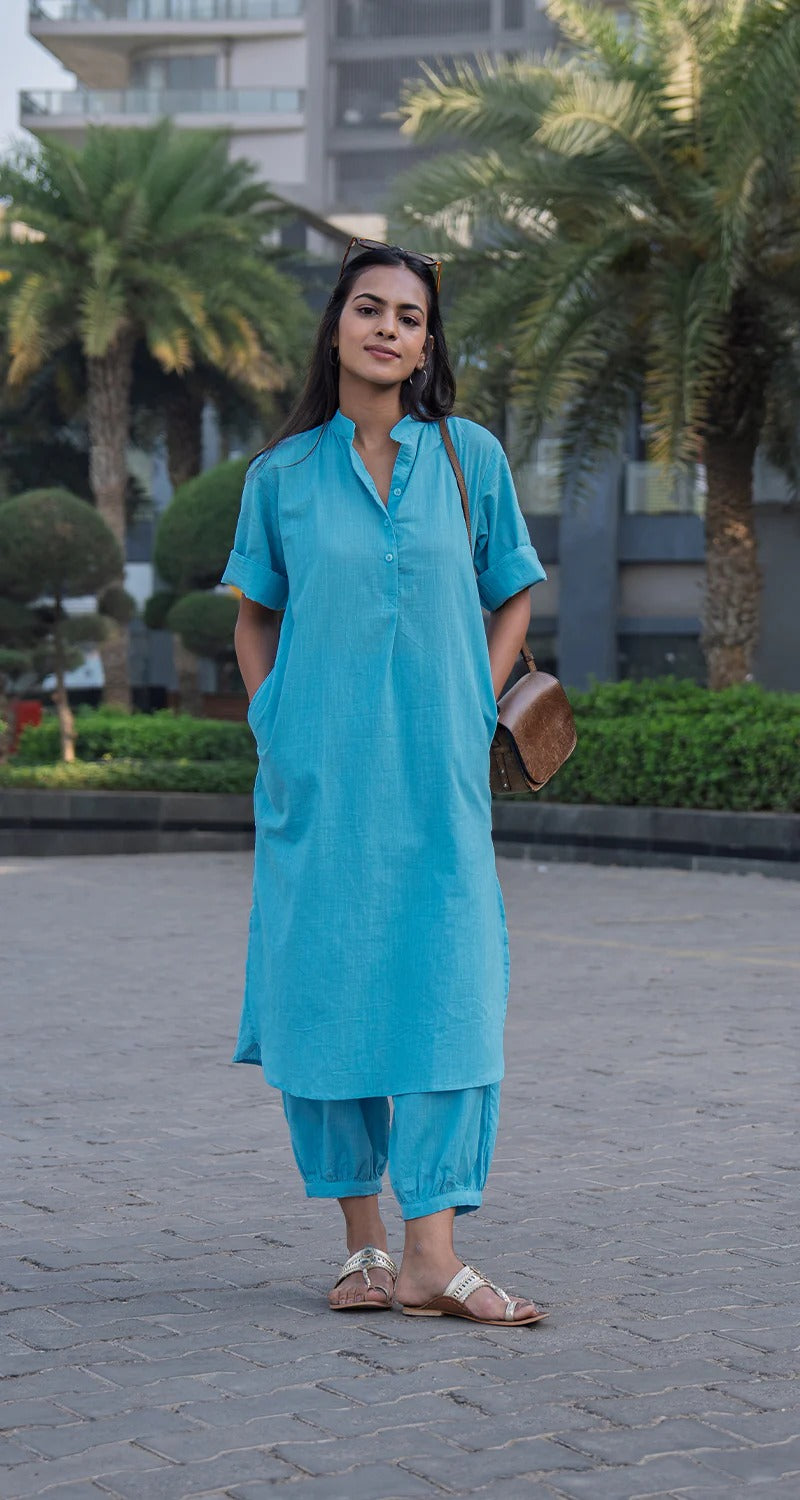 "Gati" - Cotton Slub Kurta Set with Balloon Pants