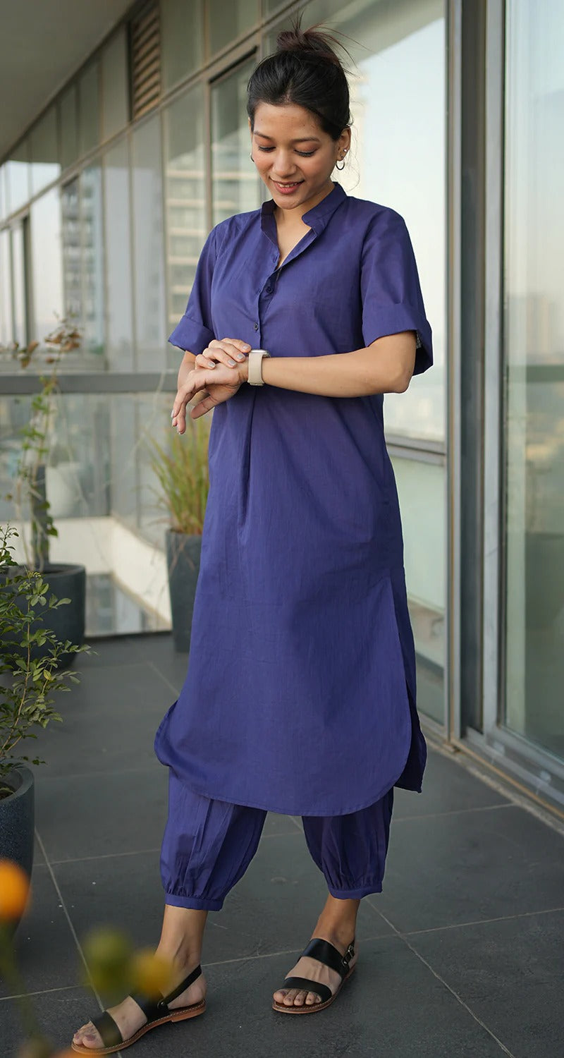 "Gati" - Cotton Slub Kurta Set with Balloon Pants