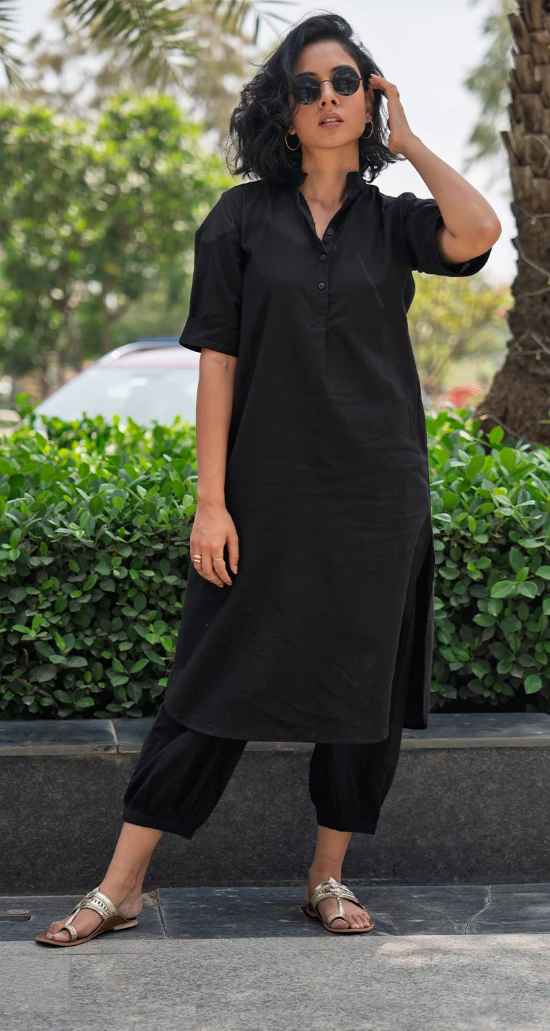 "Gati" - Cotton Slub Kurta Set with Balloon Pants