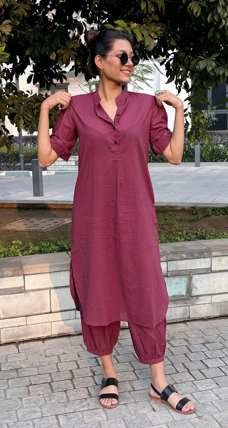 "Gati" - Cotton Slub Kurta Set with Balloon Pants