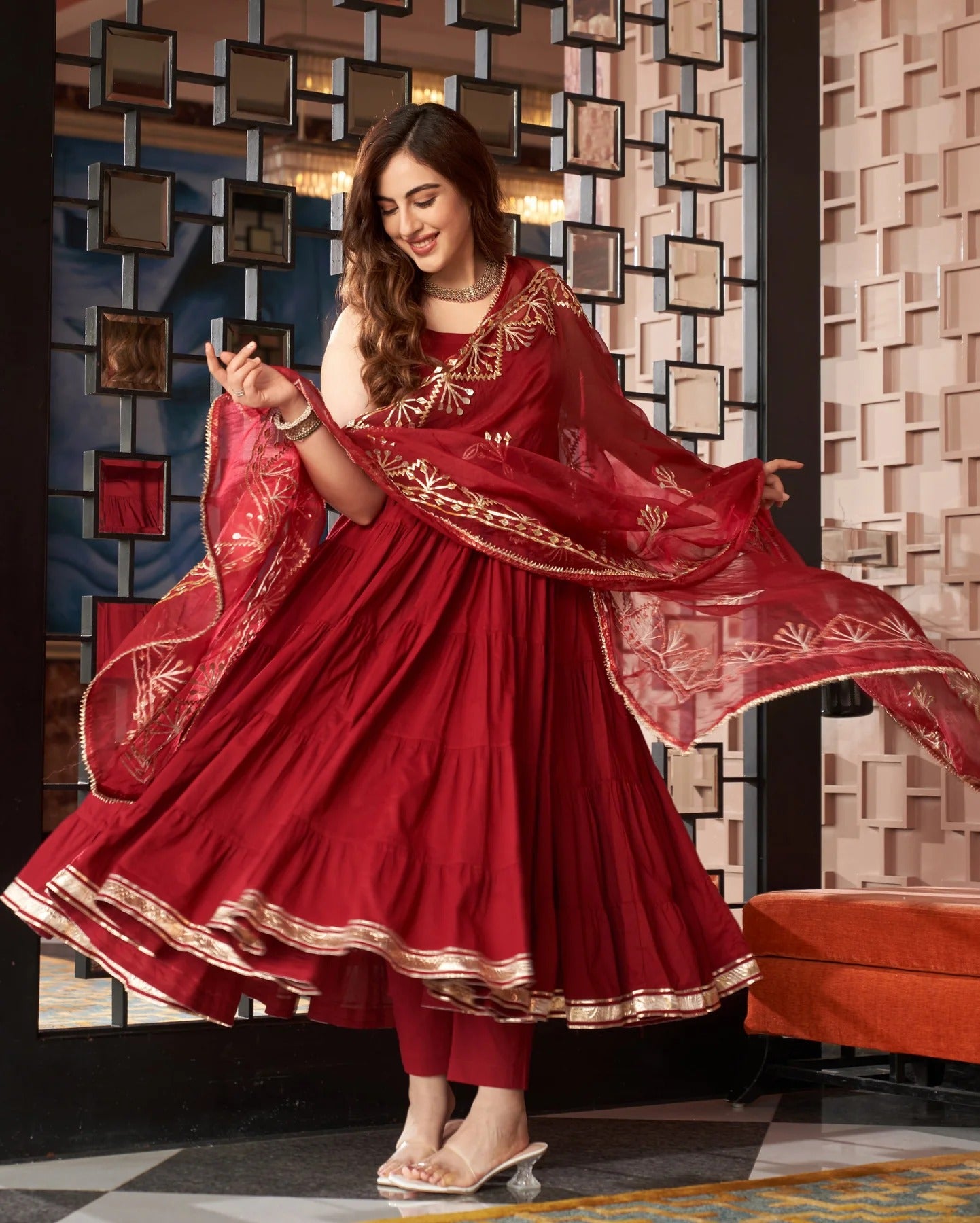 Noor-e-Gul Maroon Cotton GotaPatti Suit Set