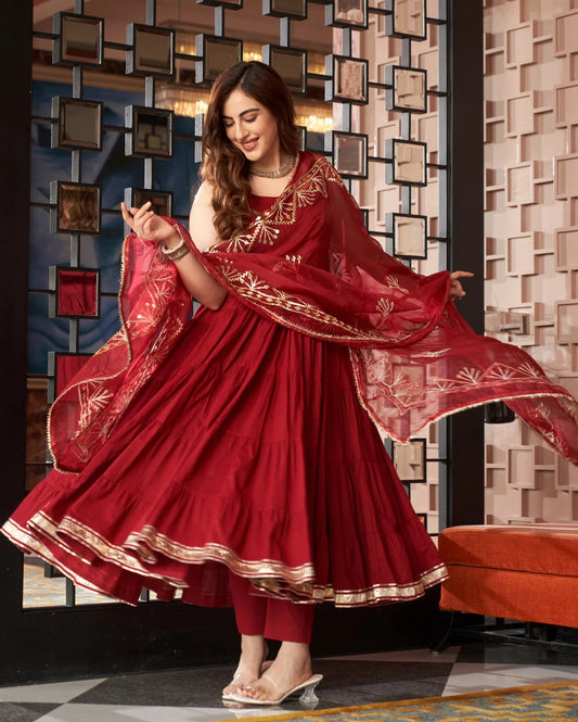 Noor-e-Gul Maroon Cotton GotaPatti Suit Set