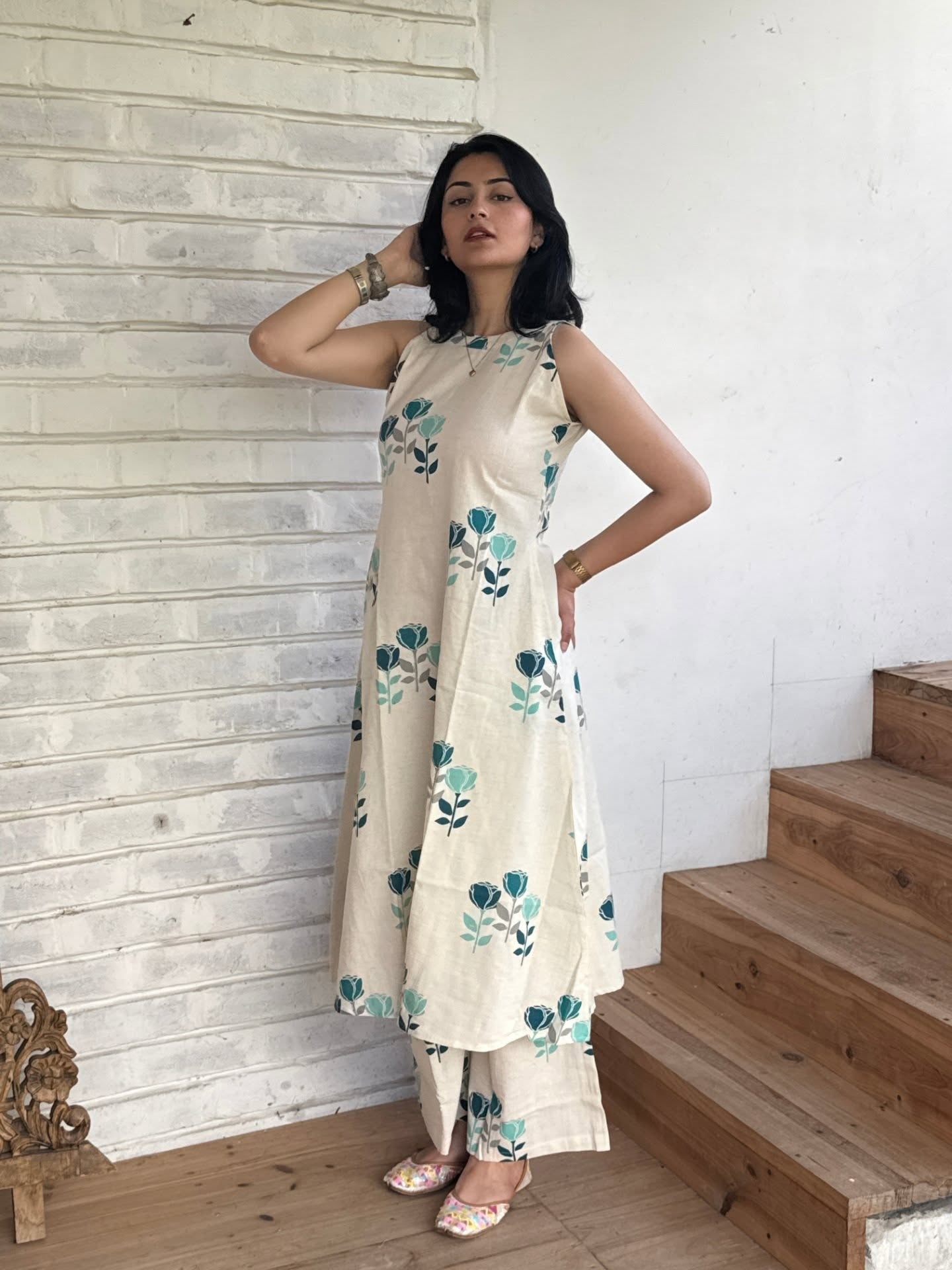 Elephant March/Floral Melody  Cotton Co-ord Set