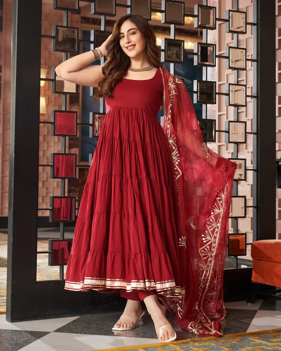 Noor-e-Gul Maroon Cotton GotaPatti Suit Set